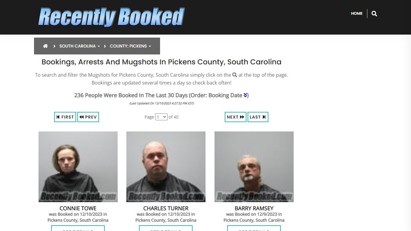 Bookings, Arrests and Mugshots in Pickens County, South Carolina